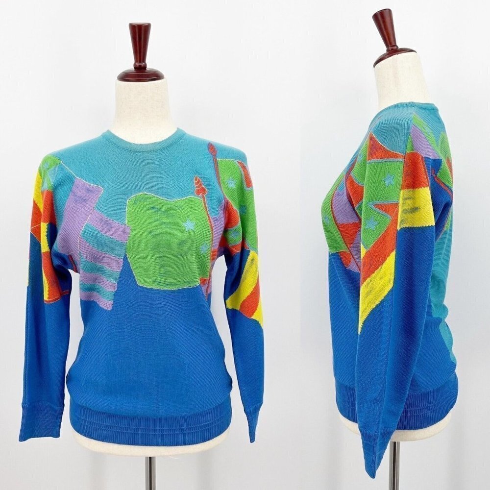Gianni Versace Vintage 90s Virgin Wool Flag Design Color Block Sweater